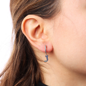 Orecchino Pendente con Lettera J in Pavé di Cubic Zirconia Blu