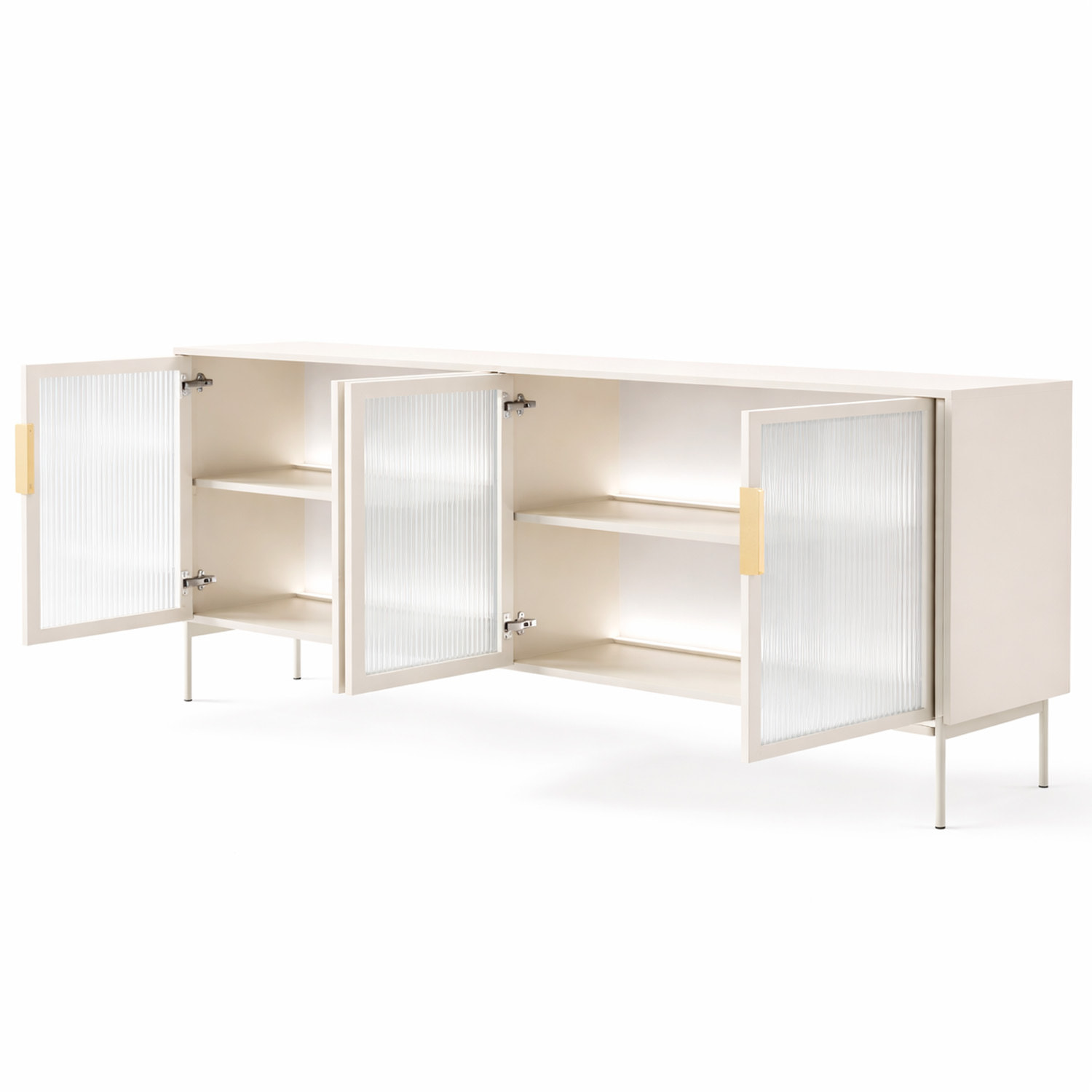Credenza Madia Moderna Con Vetrina Cassetti E Illuminazione Led Ripiani Materiale In Melaminico 181.3 x 39.3 x 82.6 Cm Cashmere