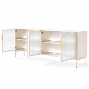 Credenza Madia Moderna Con Vetrina Cassetti E Illuminazione Led Ripiani Materiale In Melaminico 181.3 x 39.3 x 82.6 Cm Cashmere