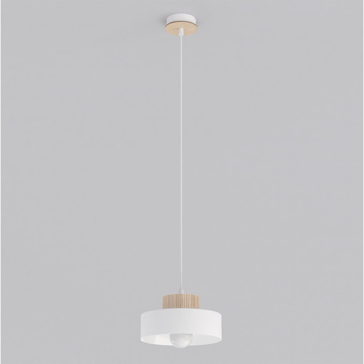 Lampada a sospensione KIVI in acciaio bianco e legno