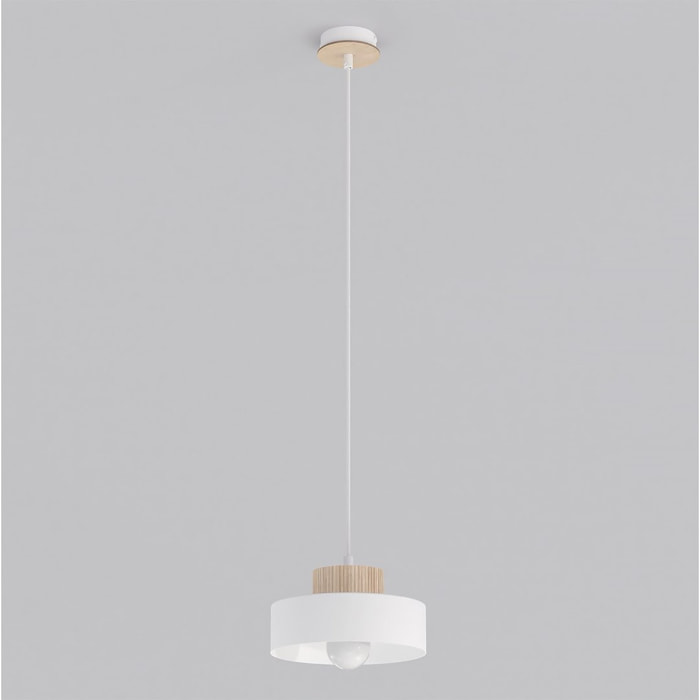 Lampada a sospensione KIVI in acciaio bianco e legno
