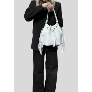 Borsa a Mano Secchiello da Donna in Pelle Dollaro con Frange