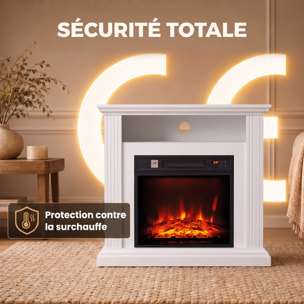 Cheminée électrique style montagnard aspect bois - niche, télécommande, timer - max. 1800W - blanc
