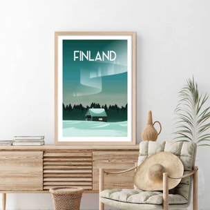 Affiche voyage Laponie finlandaise Affiche + cadre en bois - Chêne