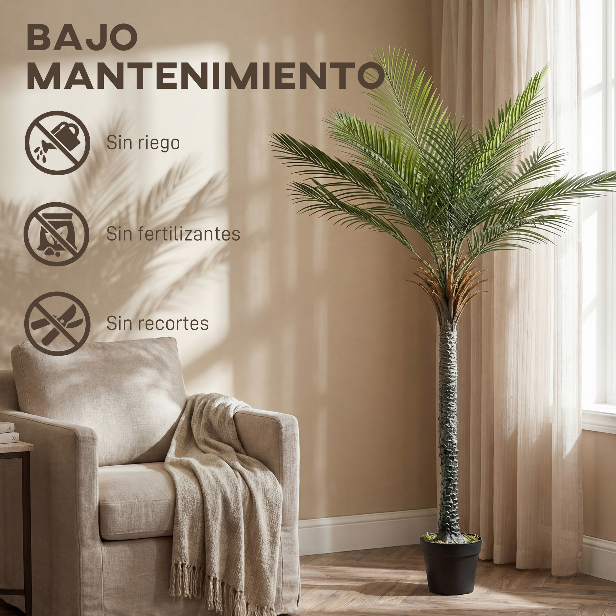 Planta Artificial Decorativa 180 cm Palmera Artificial con Maceta y Hojas para Interior Hogar Salón Oficina Verde