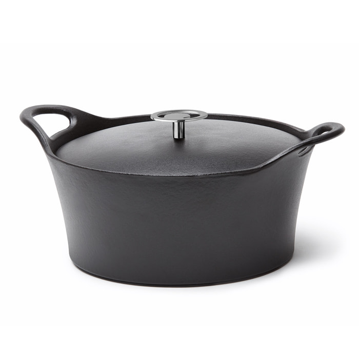 Volcan - Cocotte ronde 24cm fonte de fer émaillée noire avec couvercle