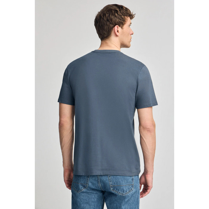 Maglietta blu denim basic a girocollo e ricamo Rigby Best