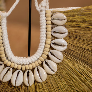 Collier en fibres végétales et coquillages sur socle en métal  KIM