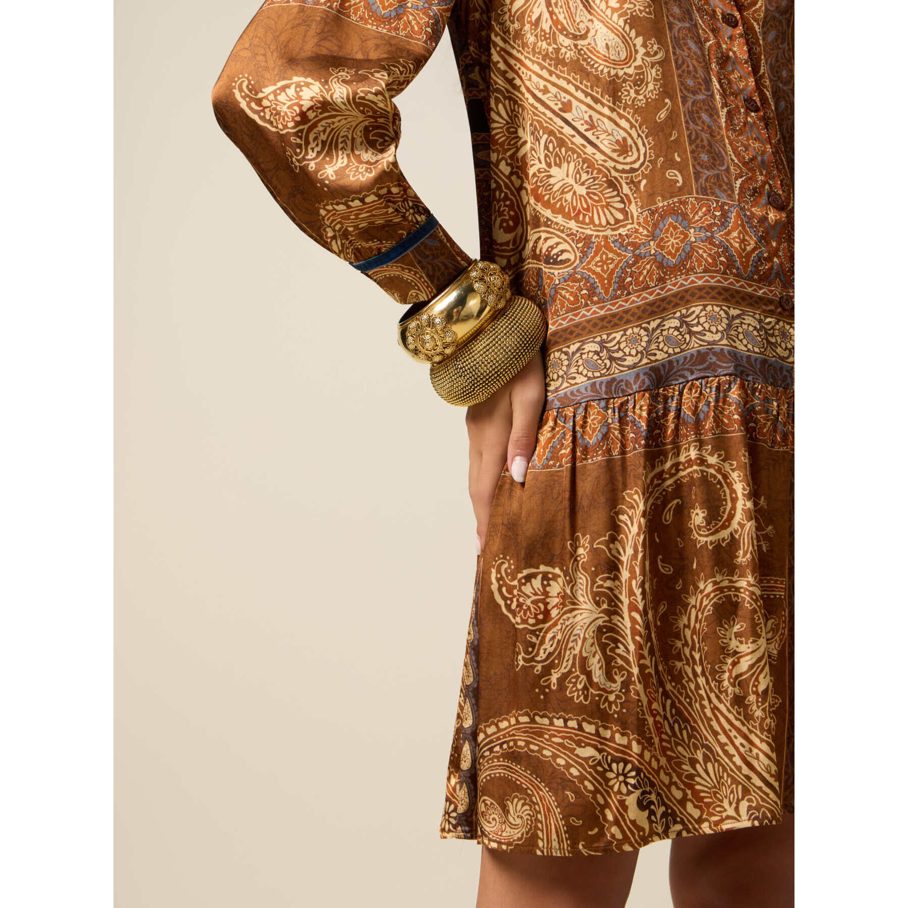 Oltre - Vestido corto de viscosa estampada - Marrón