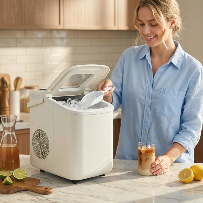 Máquina de Hielo, Máquina de Cubitos de Hielo Autolimpiable, 12 kg/24H, 9 Cubitos Listos en 7 Minutos, 2 Tamaños de Hielo, 1,2L Depósito, para Hogar, Cocina, Oficina, Bar, Beige