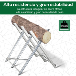 Caballete para Sierra Plegable Caballete Motosierra con Estructura Triangular de Metal Soporte para Leña Carga 100 kg 83x83x79 cm Plata