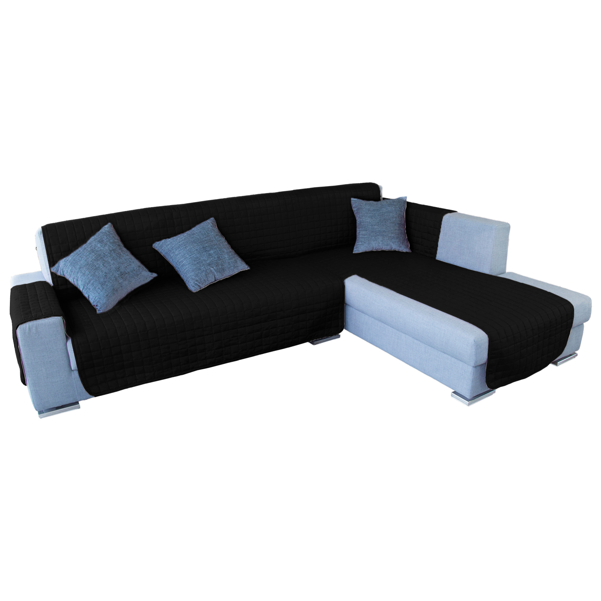 Funda de sofá chaise-longue 4 Plazas ELEGANT REVERSIBLE- ADAPTABLE A AMBOS LADOS Negro