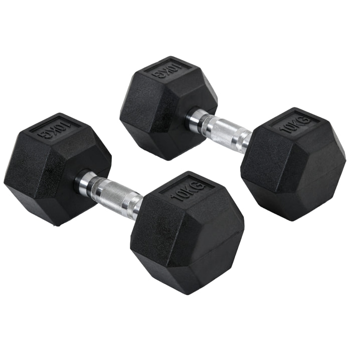 Juego de Mancuernas de 10kg con Barra de Conexión Metálica y Cabeza Hexagonal Juego de Pesas 20kg Total para Entrenamiento en Casa Gimnasio Oficina Negro y Plata