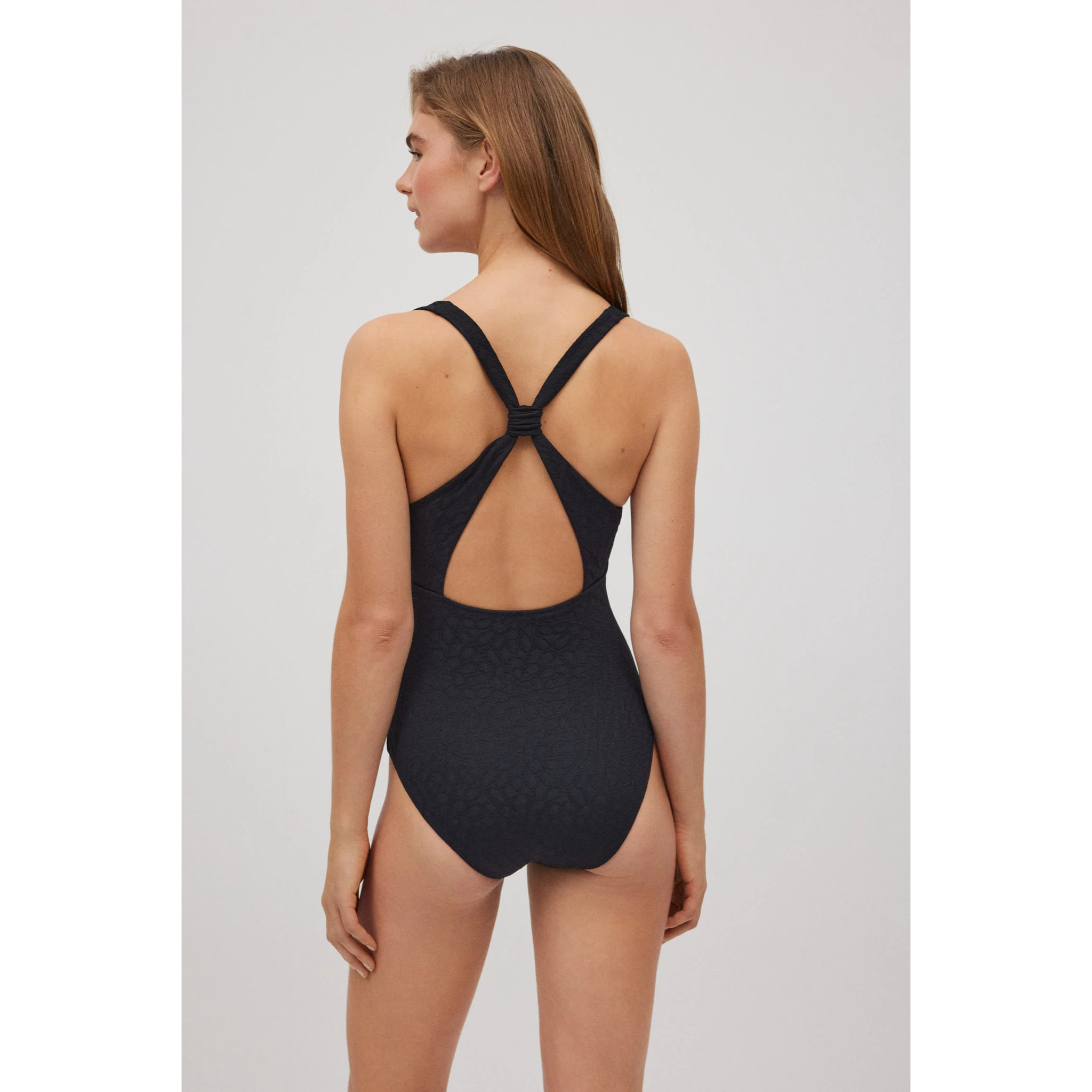 Costume da bagno riducente incrociato testurizzato nero