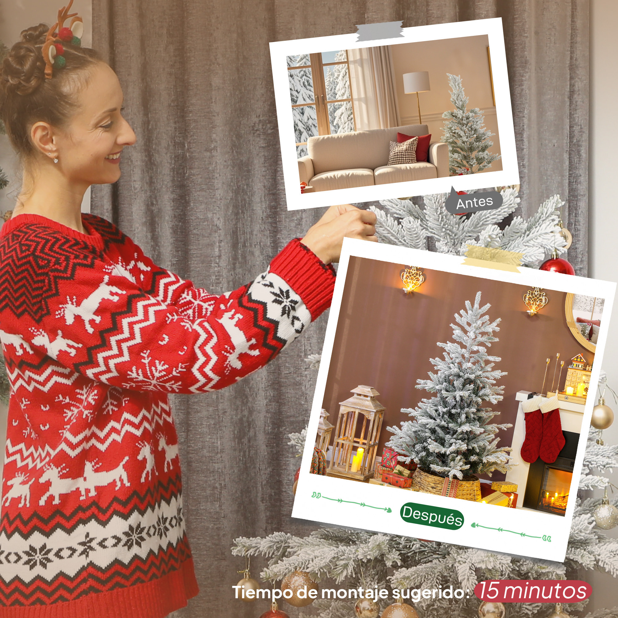 Árbol de Navidad Artificial 150 cm, Árbol de Navidad Nevado, Abeto Artificial con 828 Ramas Articuladas, Base Plegable, Fácil de Montar, Decoración para Hogar, Oficina, Fiestas