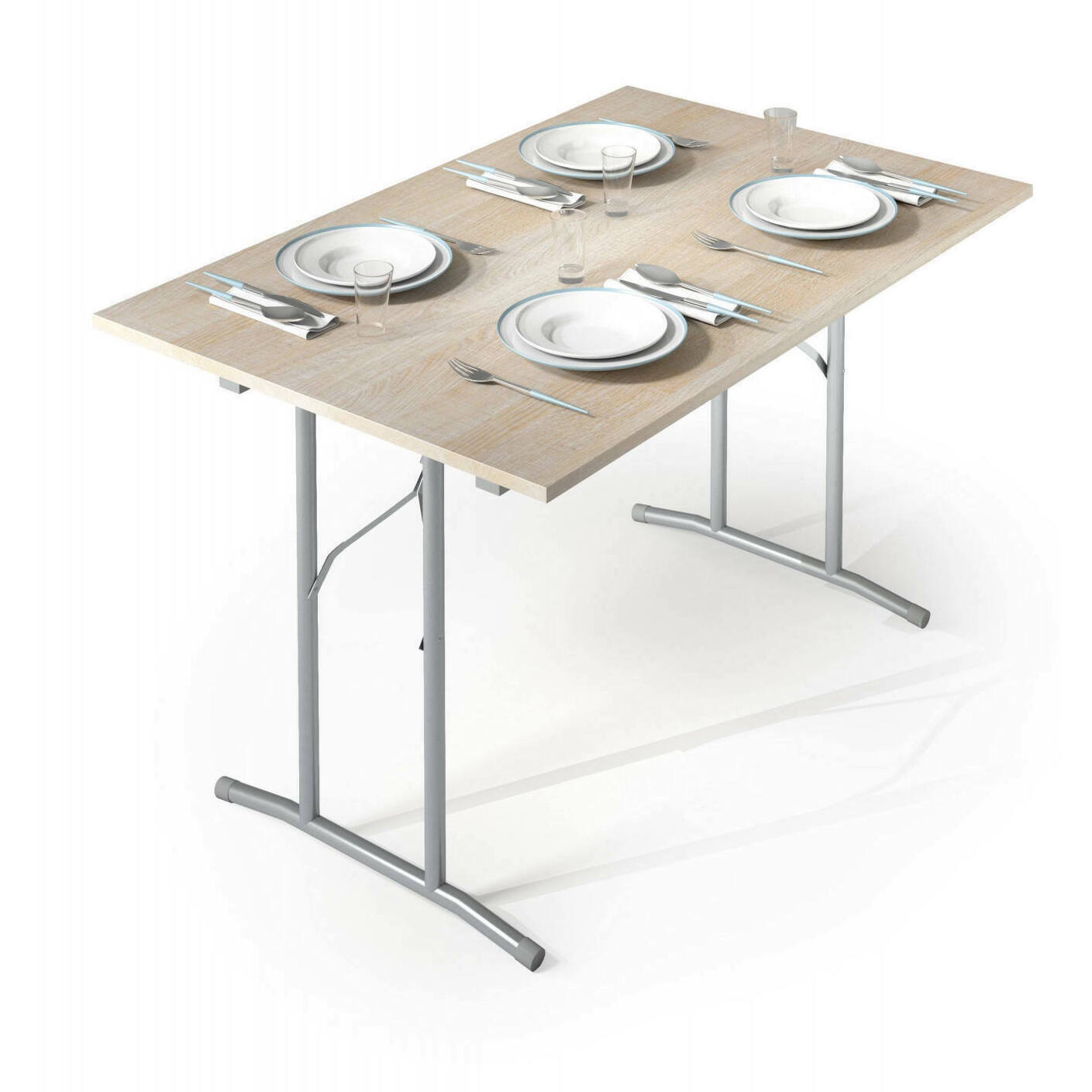 Tavolo pieghevole Arnica, Tavolo da campeggio con gambe pieghevoli in metallo, Tavolo da pranzo moderno multiuso, 100% Made in Italy, Cm 125x75h80, Rovere e Grigio