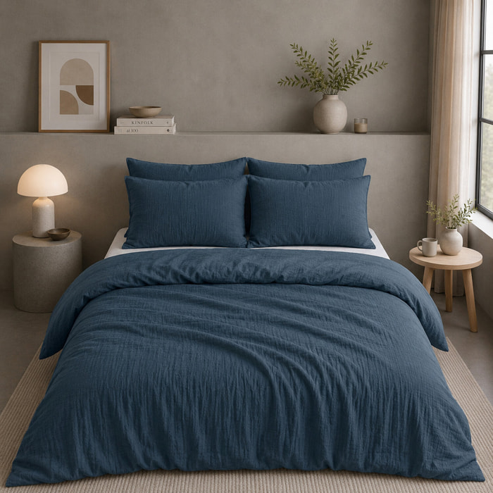 Housse de couette 100% gaze de coton lavé bleu pétrole
