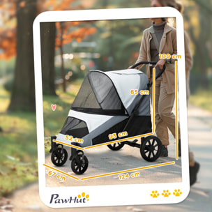 Carrito para Perros Plegable Cochecito para Perros Grandes hasta 30 kg con Ruedas Grandes Correas de Seguridad Marco Amortiguador Cojín Lavable 124x67x100 cm Gris