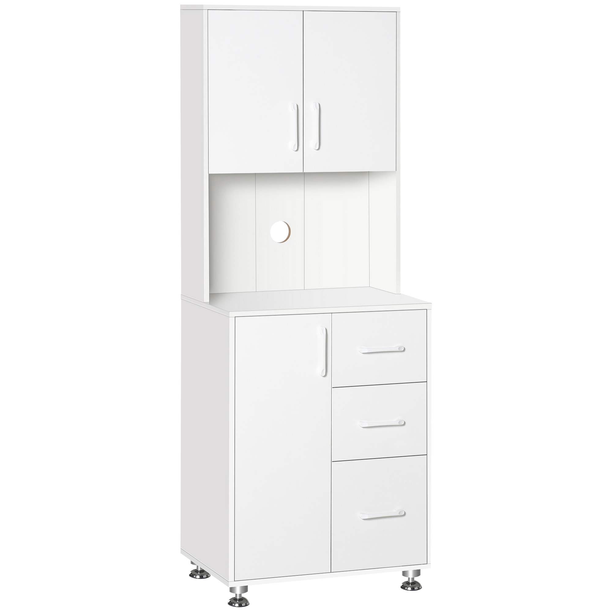 Armoire de cuisine multi-rangement 2 + 1 porte 3 tiroirs + grand plateau blanc