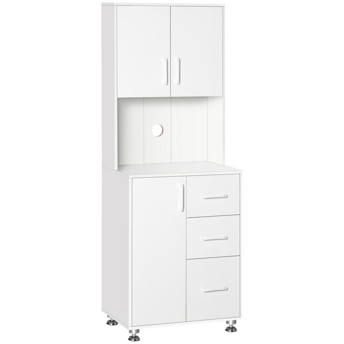 Armoire de cuisine multi-rangement 2 + 1 porte 3 tiroirs + grand plateau blanc