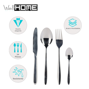 juego de 24 cubiertos de acero inoxidable con revestimiento plata