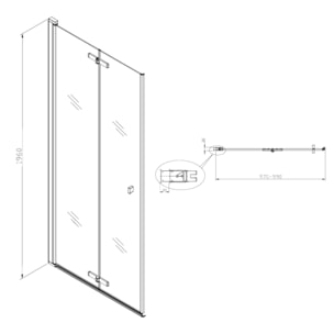 SK Porte de douche 100x196cm pliante anticalcaire avec profilé chrome brillant (SATSK100)