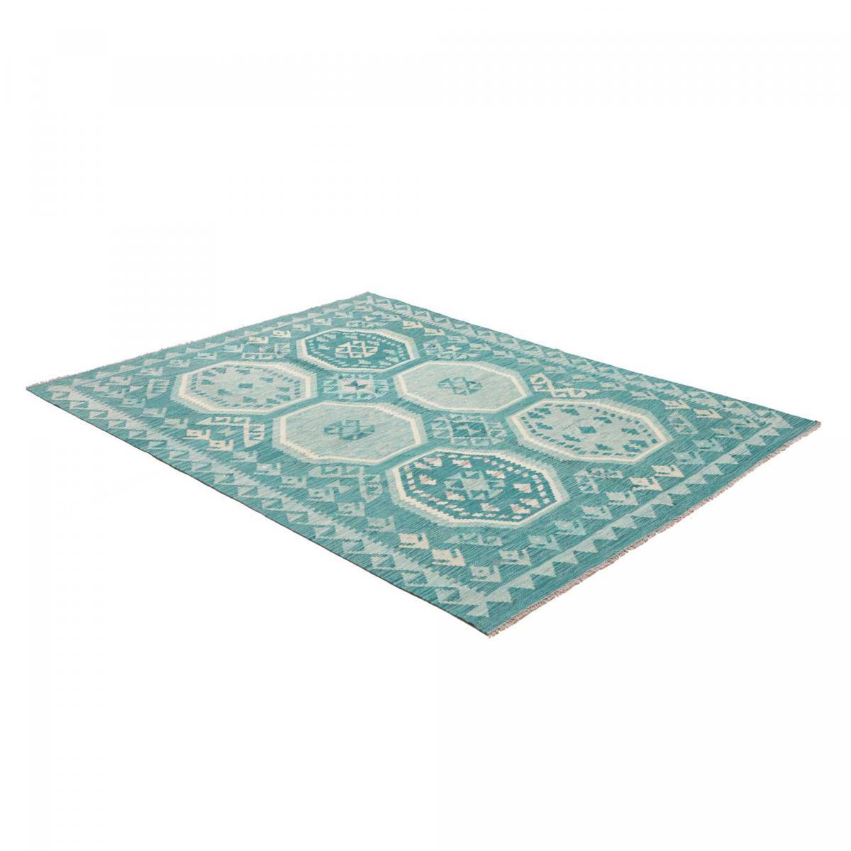 Tapis kilim, motif géométrique authentique, tissage plat en laine