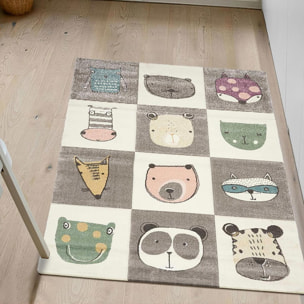 Tapis enfant, tête d'animaux aux couleurs pastel