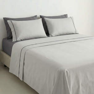 Completo Lenzuola in 100% Cotone con Piping Elegante, Set Letto Morbido e Traspirante con Lenzuolo Sopra, Sotto con Angoli Elasticizzati e Federa Coordinata