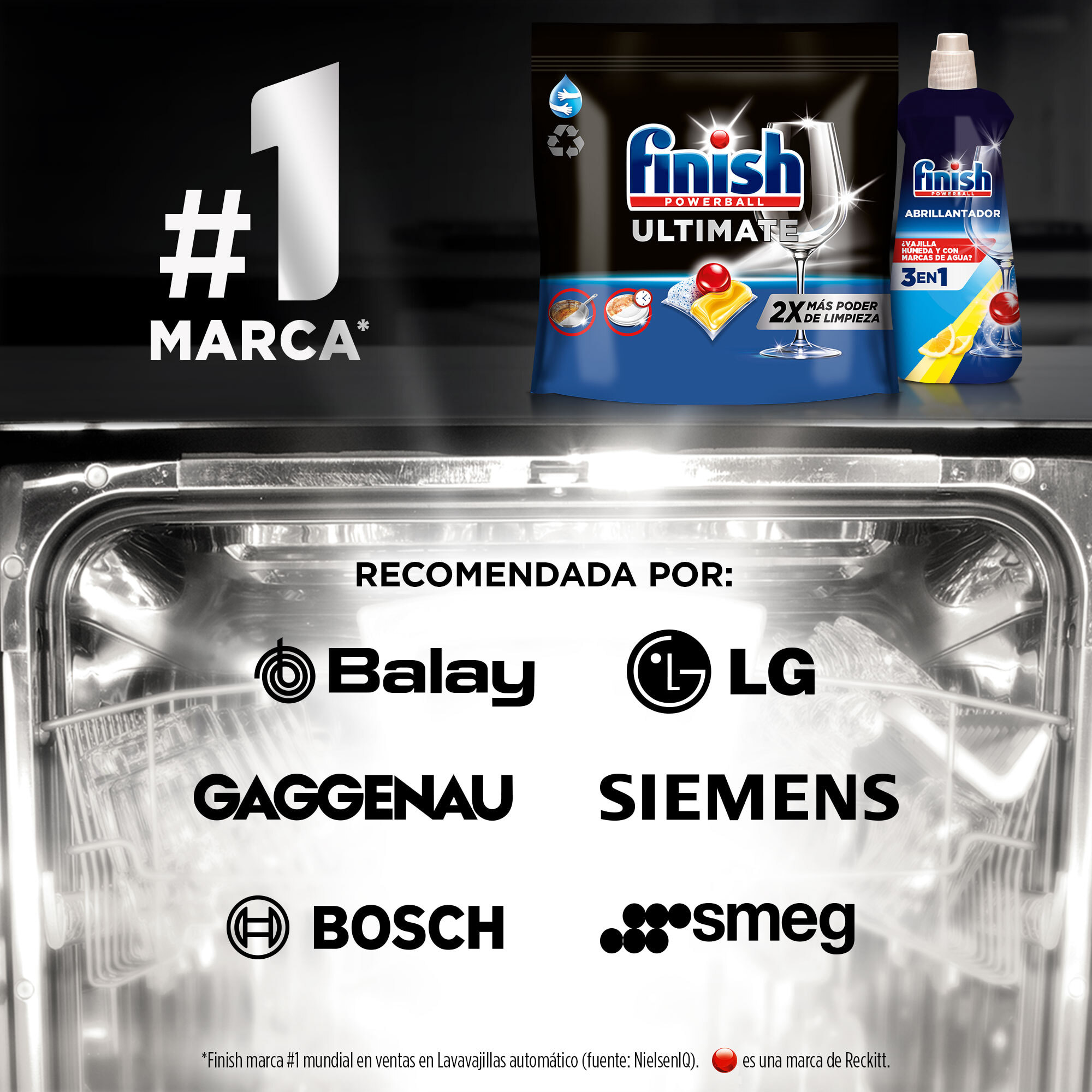 Finish Powerball Ultimate Pastillas lavavajillas Limón | 44 cápsulas lavavajillas | Eficaz contra manchas resecas | Aroma Limón