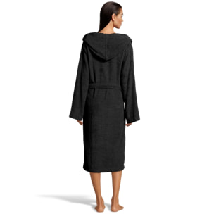 Bassetti Morbido Accappatoio 400 gr con Cappuccio 100% Cotone Uomo Donna Spugna Taglie Forti - ITALY Designed - Collezione MONIQUE - NERO 26