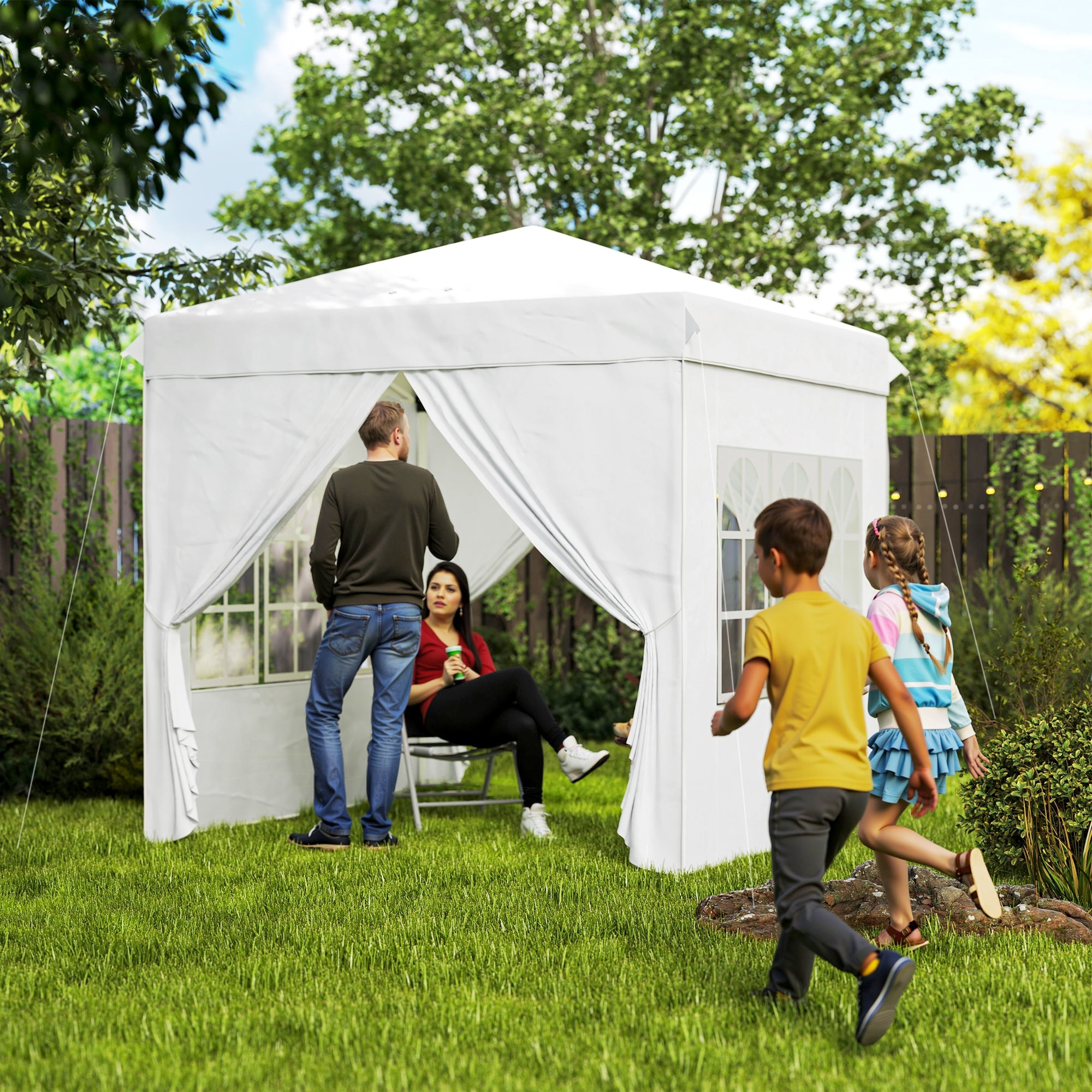 Carpa Plegable Pop-up Gazebo 2,5x2,5 m Cenador Plegable con 4 Paredes Laterales Anti-UV Altura Ajustable y Bolsa de Transporte para Camping Fiestas