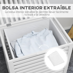 Cesto para Ropa Sucia de Bambú Capacidad de 55L Cesta para la Colada con Tapa 2 Asas y Bolsa Extraíble Forma Rectangular 50x36x60 cm Blanco
