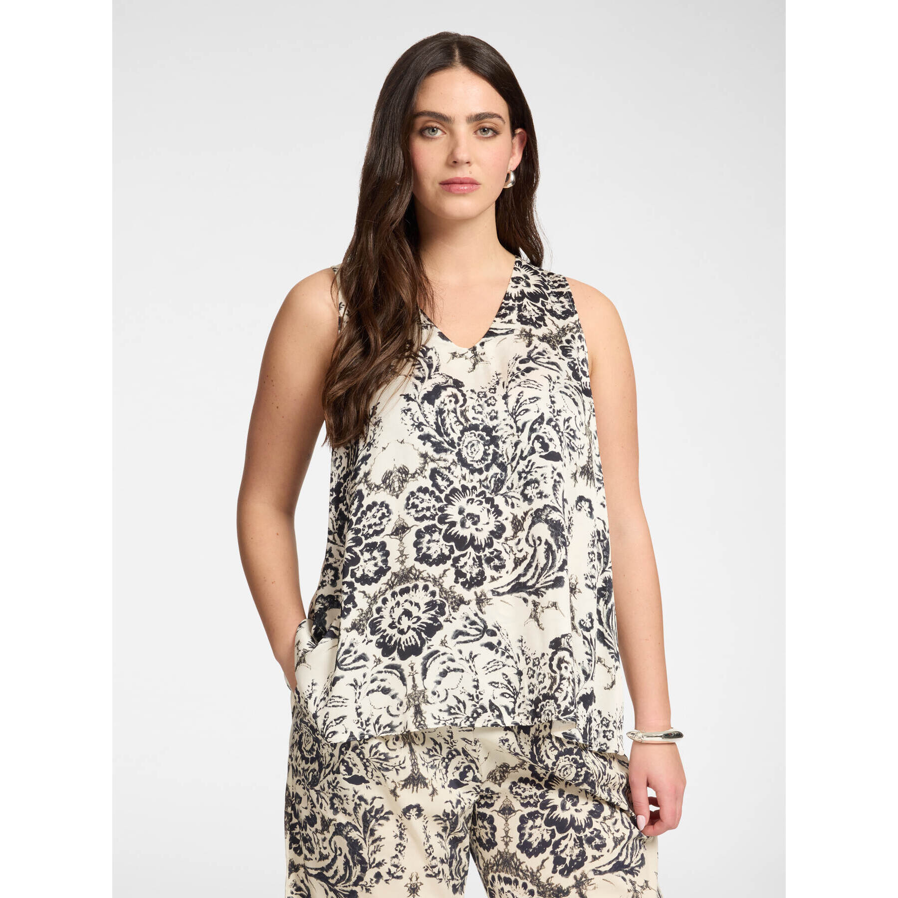 Elena Mirò - Top estampado en raso de viscosa - Negro