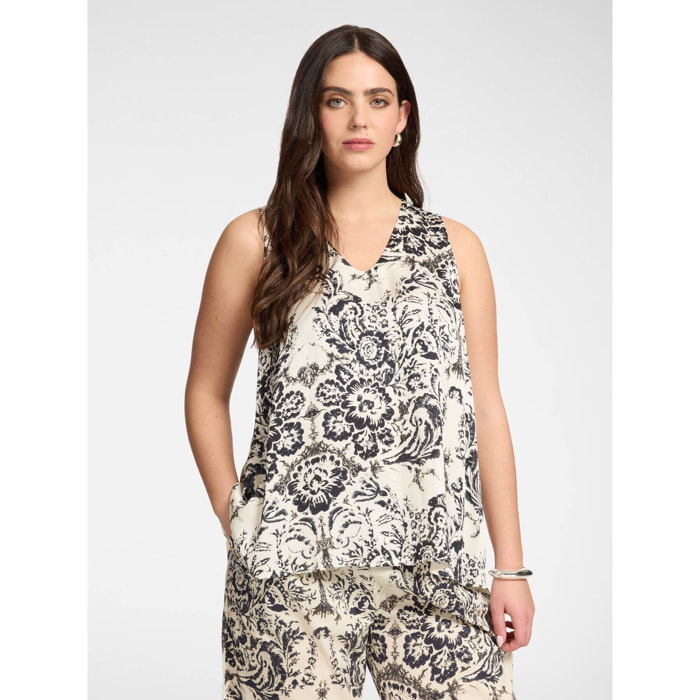 Elena Mirò - Top estampado en raso de viscosa - Negro