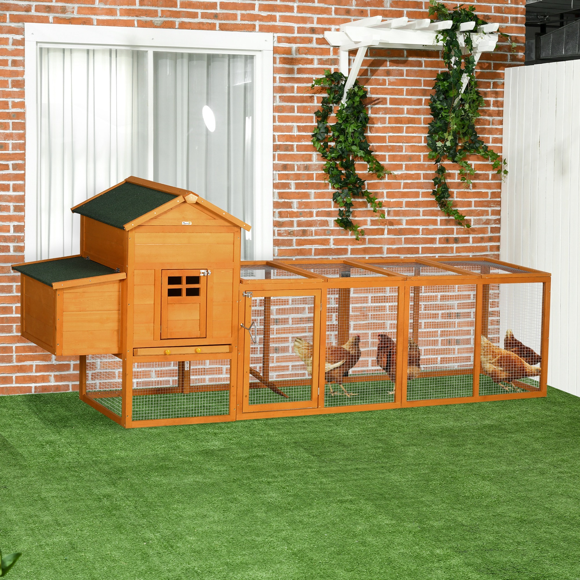 Gallinero de Madera 297,5x68x118 cm para 3-6 Gallinas con Techo Asfáltico Corral