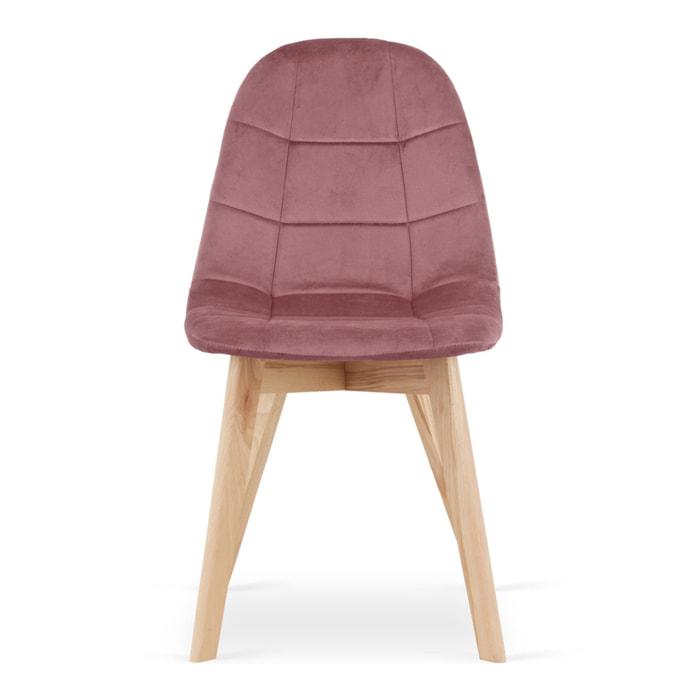 Sedia Bora in velluto rosa scuro con gambe in faggio