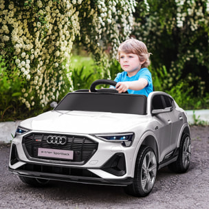 Coche Eléctrico para Niños de +3 Años Audi E-tron, Coche de Batería 12V con Mando a Distancia, Faros LED, Bocina, Música, USB, Apertura de Puerta y Velocidad 3-5 km/h, Blanco