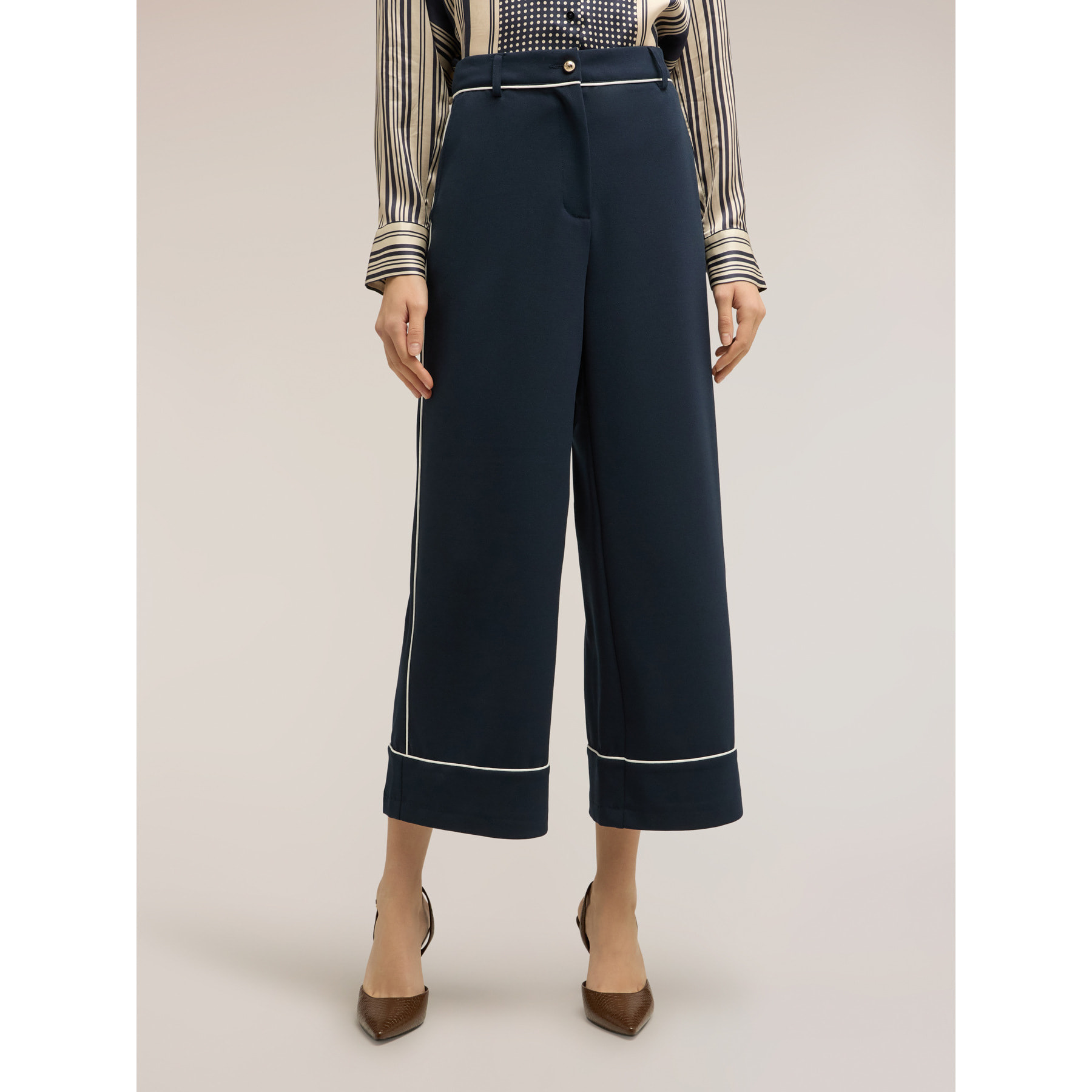 Motivi - Pantalones cropped con perfiles en contraste - Azul