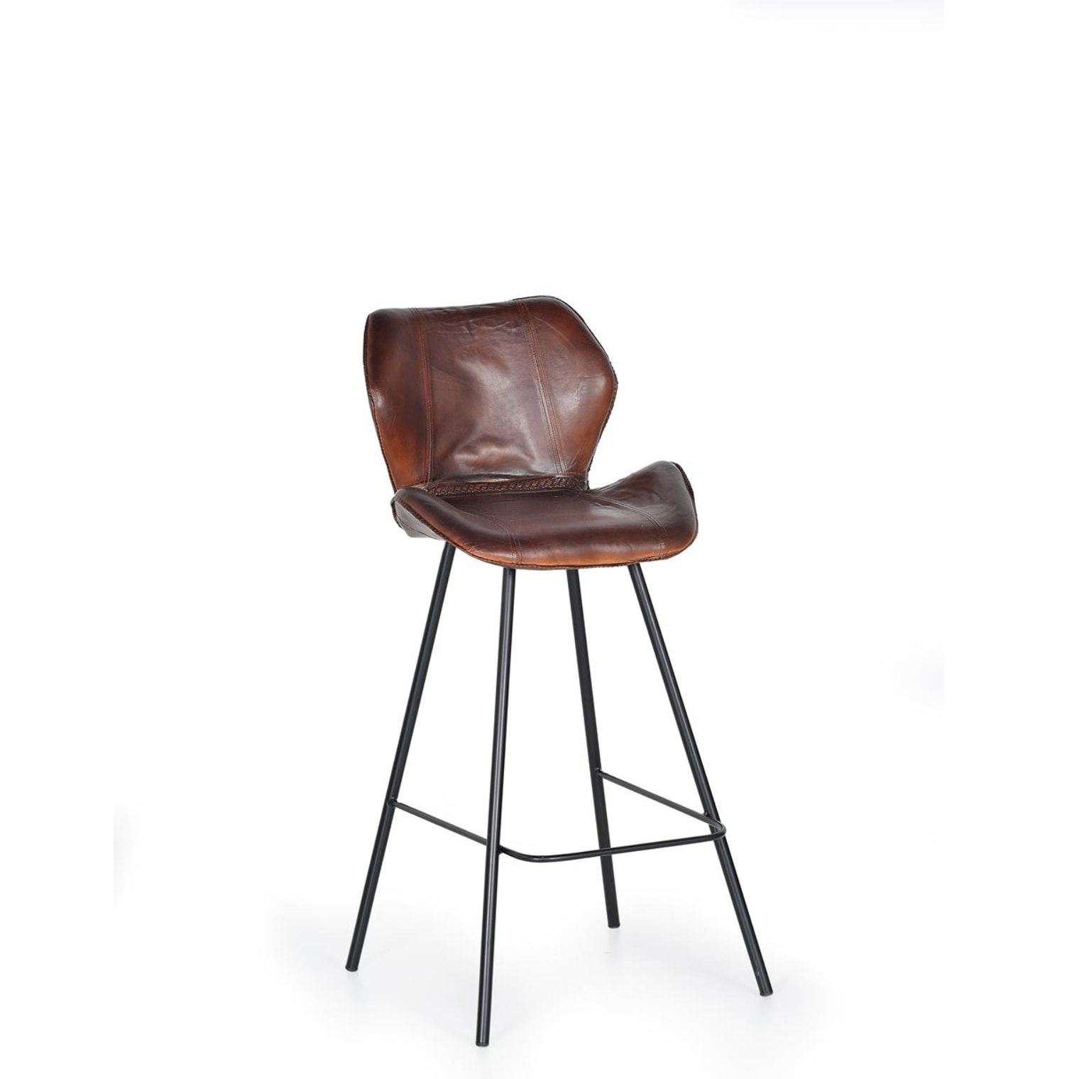 Taburete de Piel de Vacuno 49 Cm Estilo Industrial