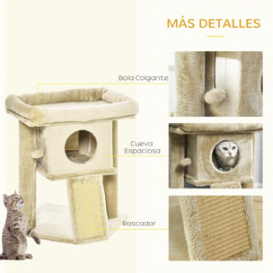 Árbol Rascador para Gatos Pequeños de 57 cm Torre para Gatos con Poste de Yute Rampa para Rascar Cama y Bola Colgante 40x40x57 cm Arena