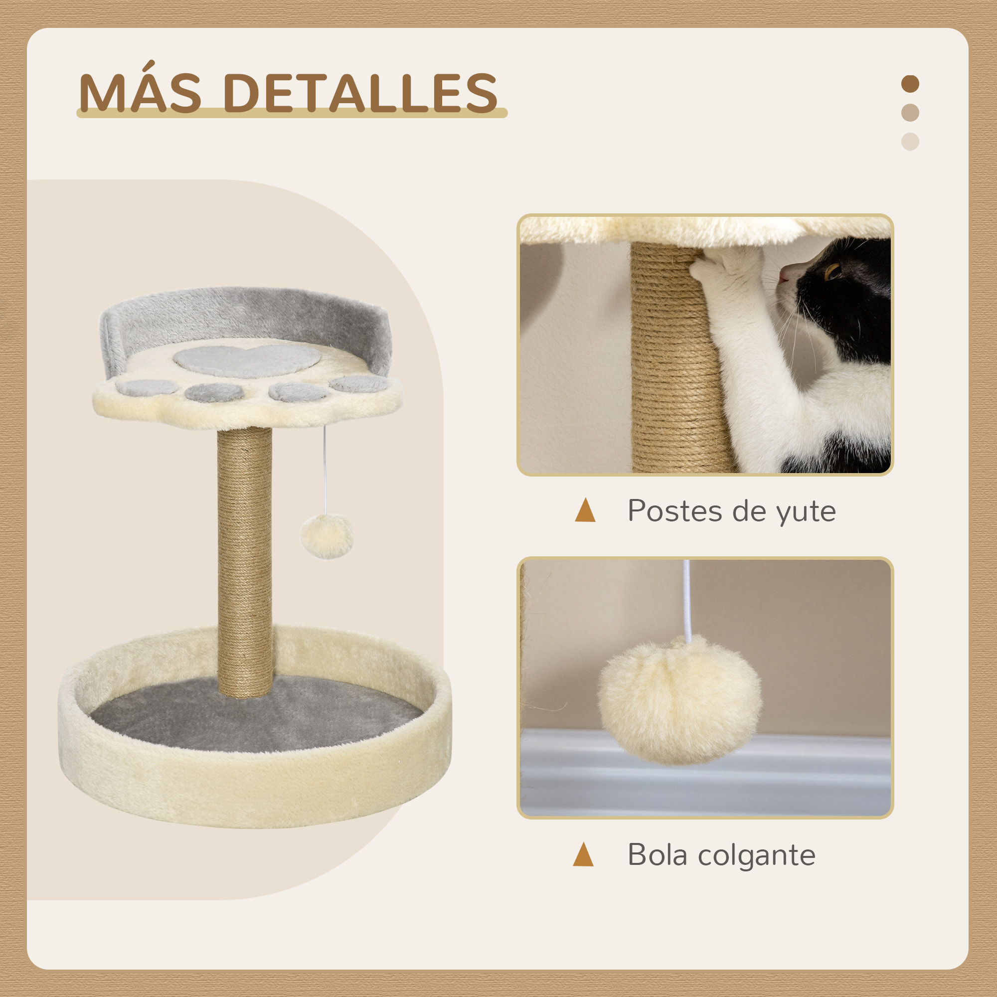 Árbol Rascador para Gatos, Árbol para Gatos, Altura 44 cm, Torre de Escalada con 2 Camas, Poste de Yute, Juguete Colgante, Gris Claro