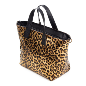 Cassandra bolso tote mujer. Piel auténtica Gamuza, animal print leopardo, lacado brillante.