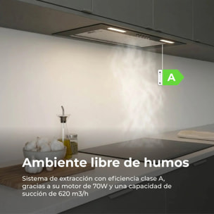 EVVO Campana Extractora Integrada CEi 50 Black, 52 cm, 620 m³/h, Clase Energética A, LED, Filtros de Aluminio y Carbón