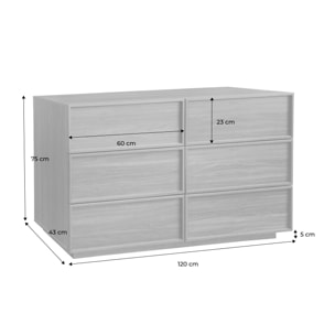 Commode de rangement effet bois 6 tiroirs naturel L 120 x P 43 x H 75cm - Kuba