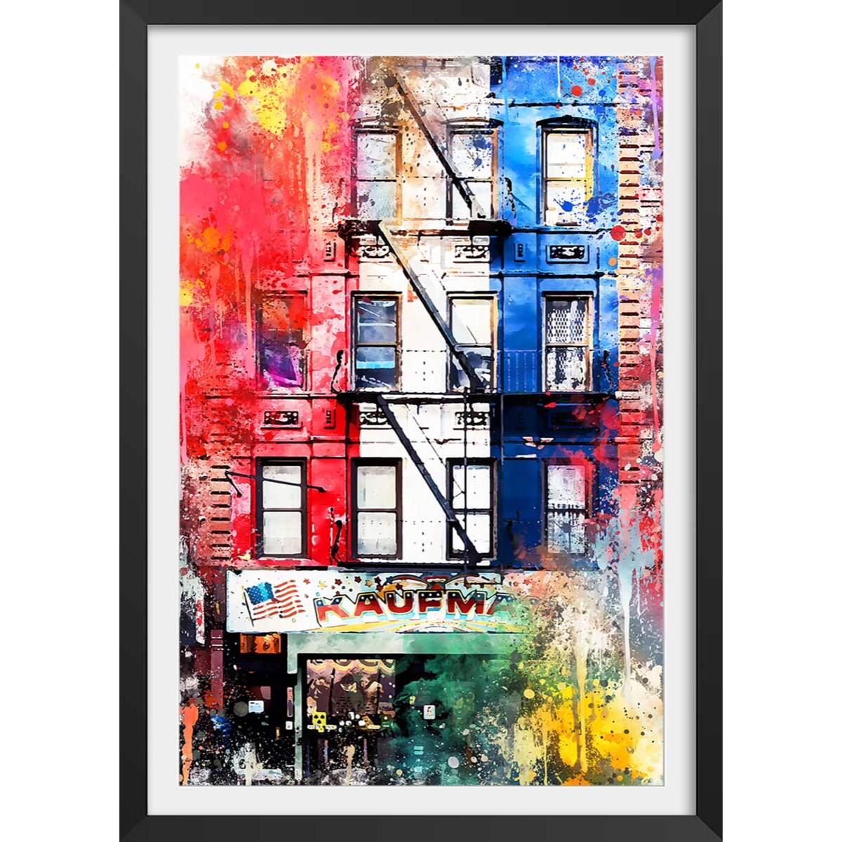 Affiche graffiti new york Affiche + cadre en bois - Noir
