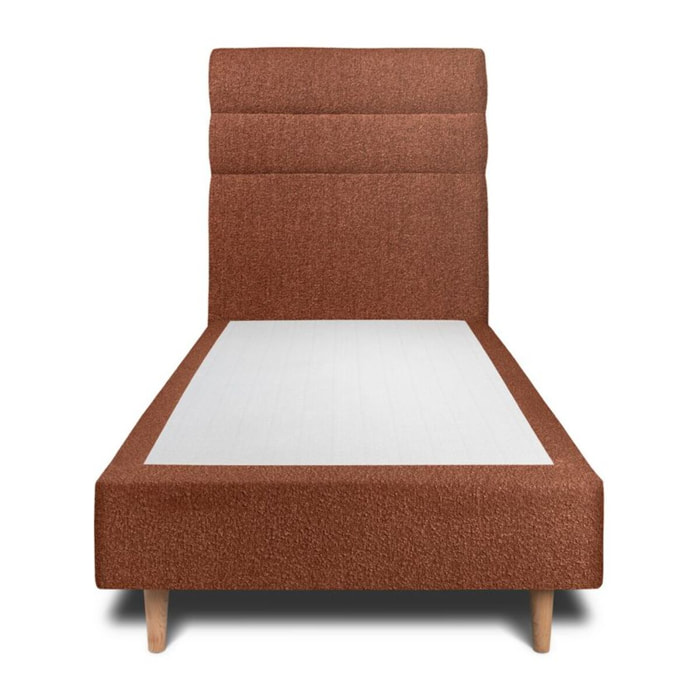 Lit avec tête de lit bandes horizontales bouclette et sommier tapissier Ep20