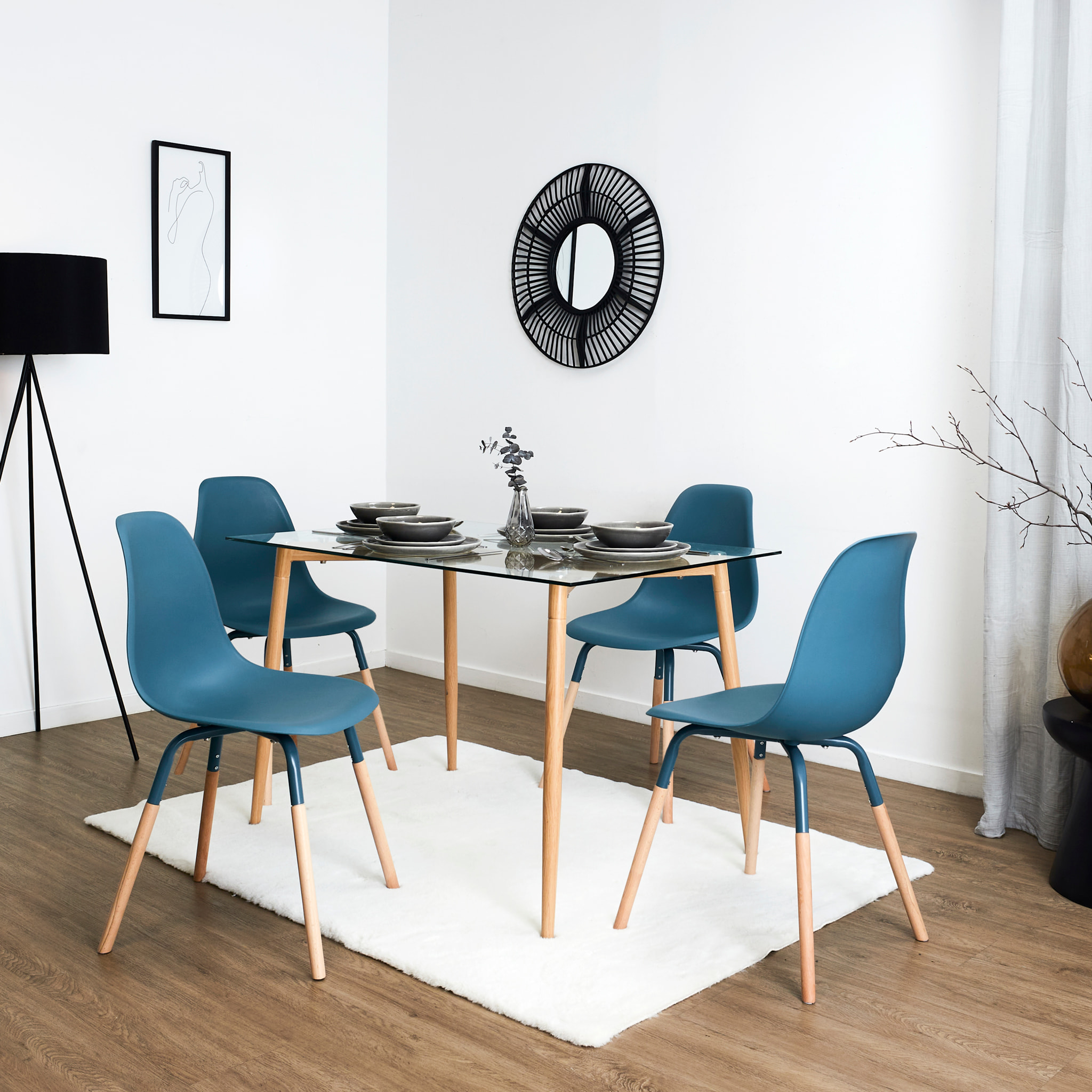 Chaise Scandinave Phenix Bleu Canard - Lot De 4