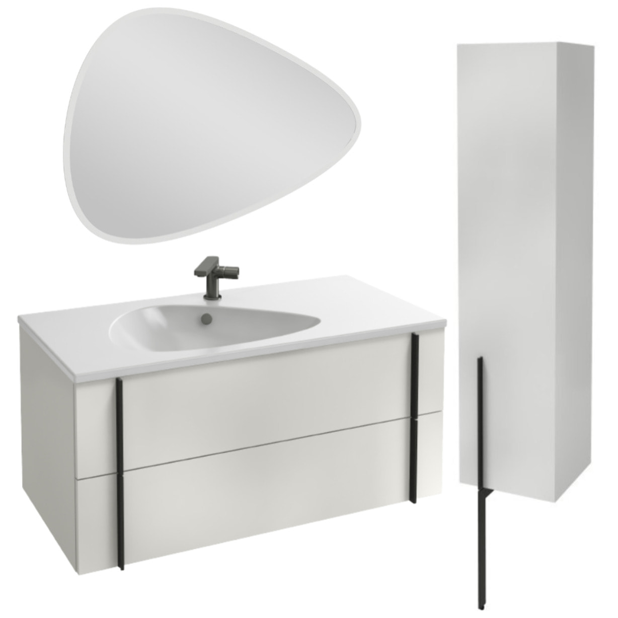 Meuble vasque Nouvelle Vague blanc brillant + colonne + miroir