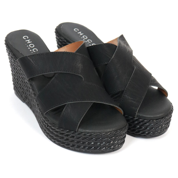 SANDALO ZEPPA SLIP-ON INCROCIO CINTURINO CHOCOLA' NERO